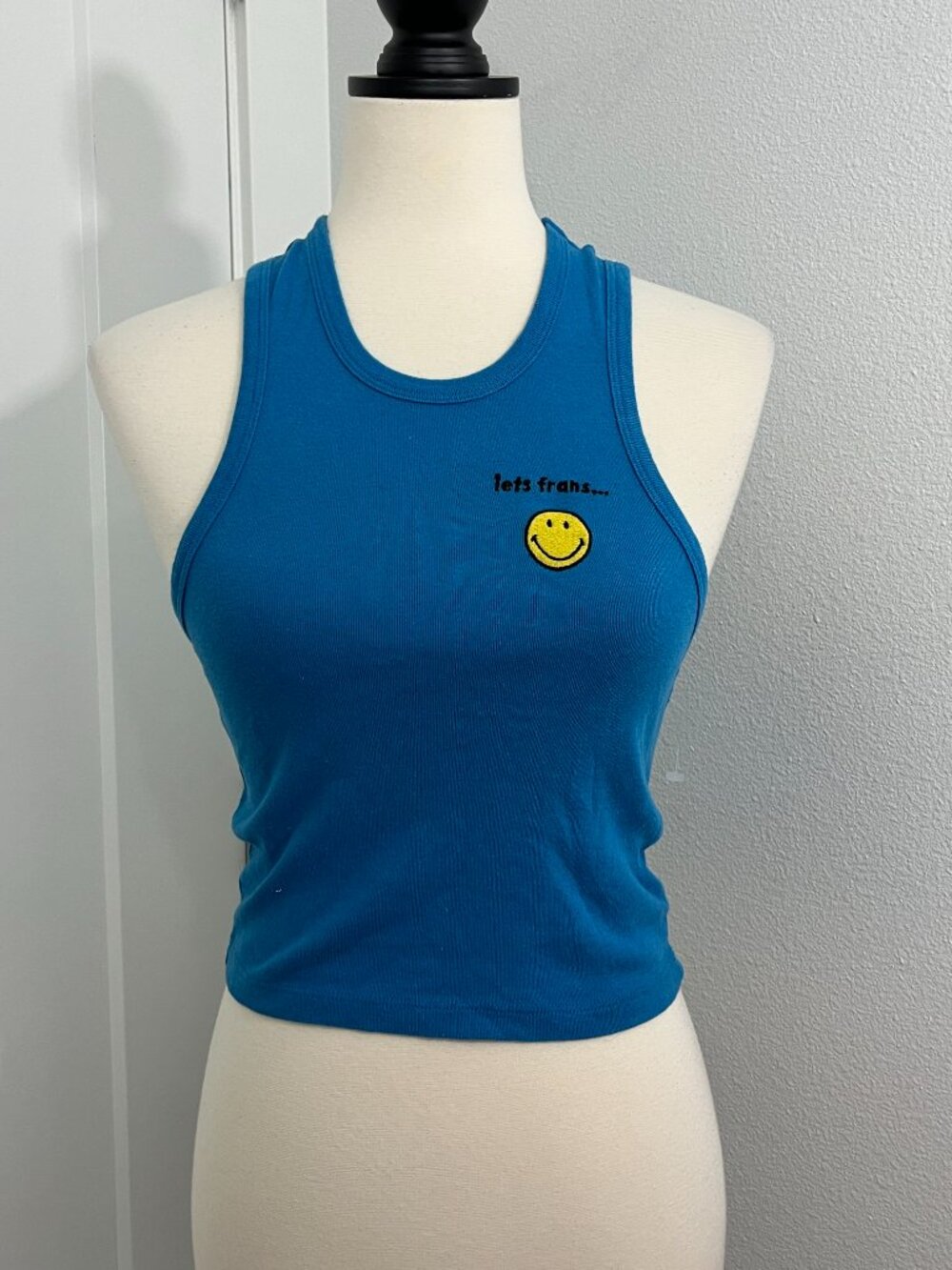 Smiley Small Blue Embroidered Tank Top